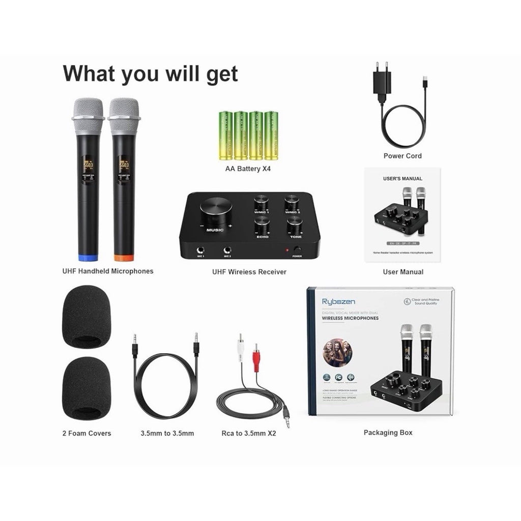 Rybozen Wireless Microphone Karaoke Mixer System, Dual Wireless Microphones