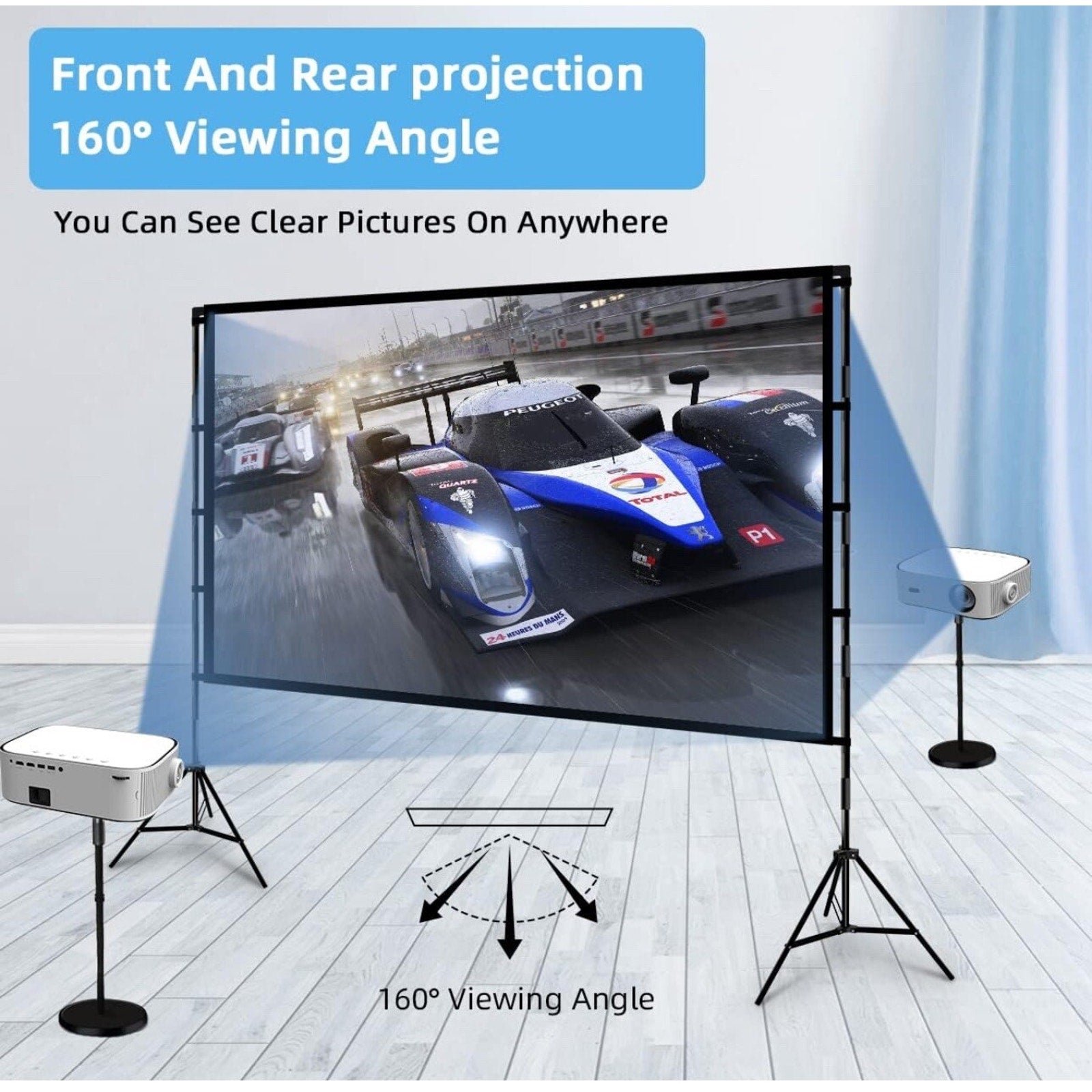 Towond Projector Screen With Stand 100 Inch Carry bag Backyard Movie Night