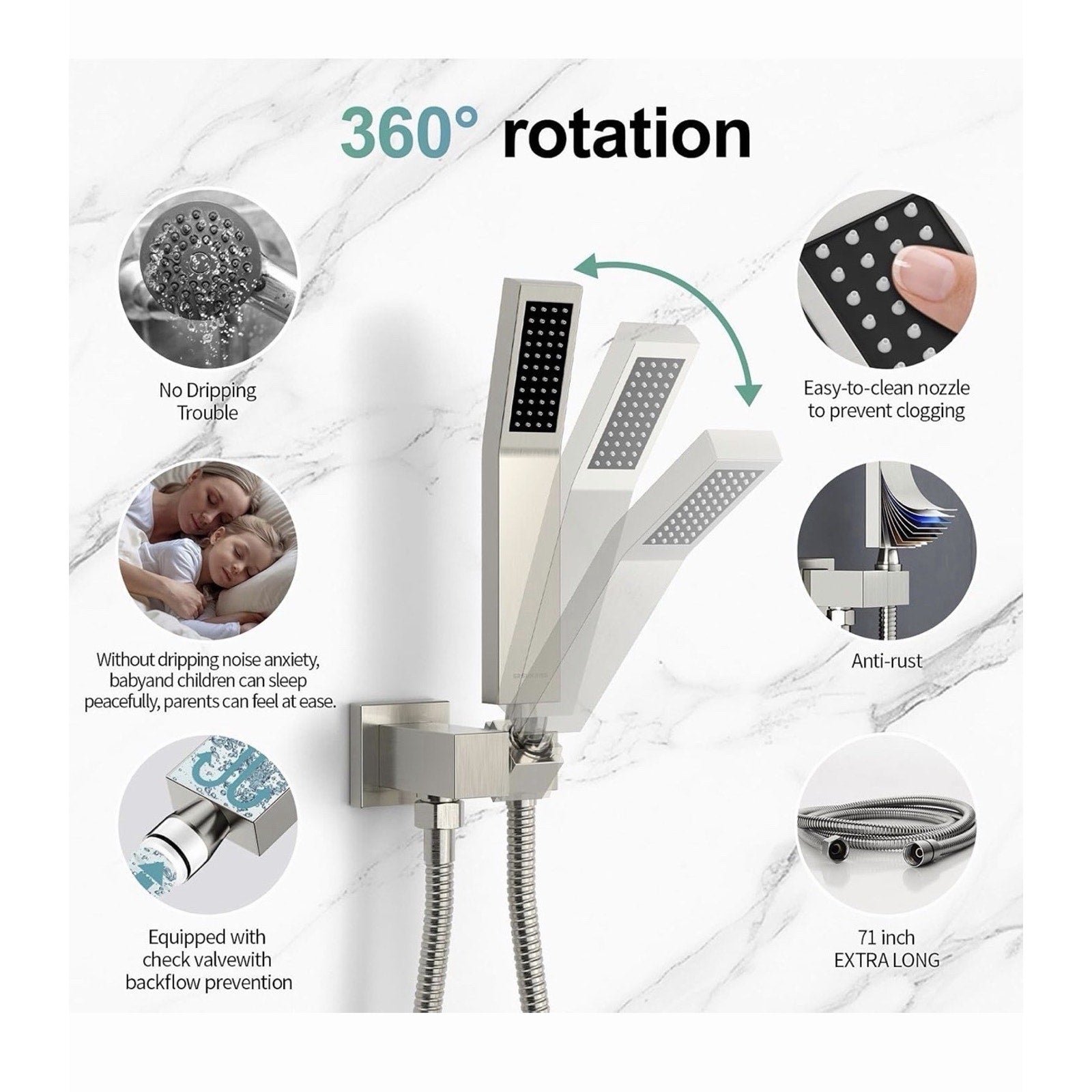 Brushed Nickel Shower Faucet Set System Rain Shower Head Combo Kit w/Mixer Valve