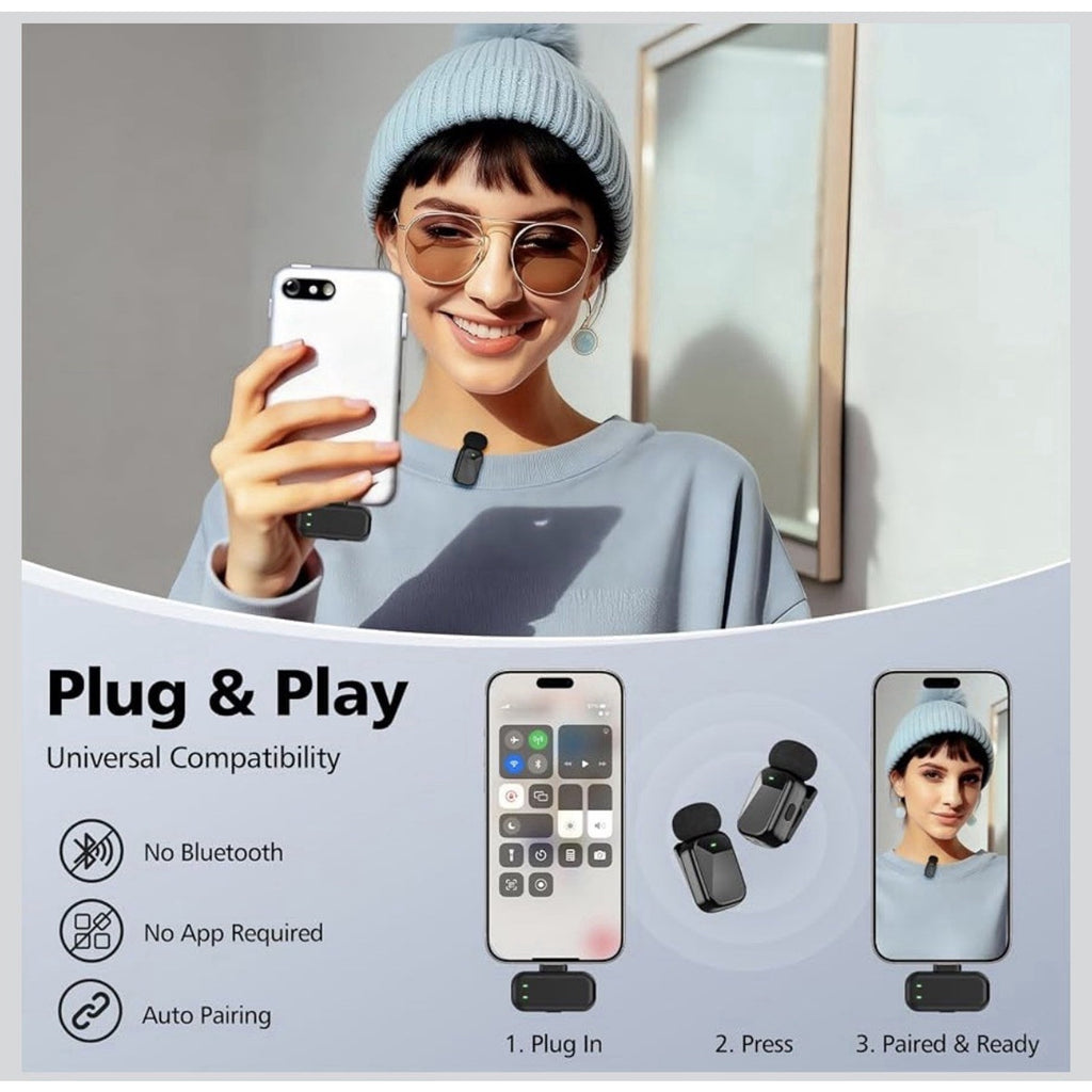 HEHOTTC Mini Wireless Lavalier Microphones for iPhone 15/16/17 & Android 2.4GHz