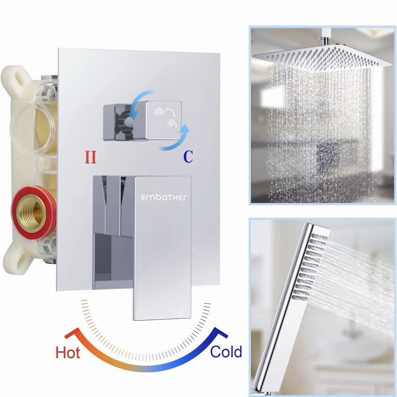 Rain Shower System Shower Faucets Sets Complete with Polished Chrome 10 Inch