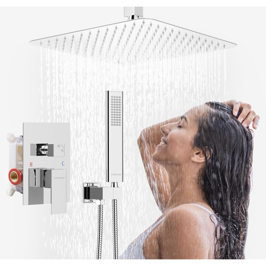 Rain Shower System Shower Faucets Sets Complete with Polished Chrome 10 Inch