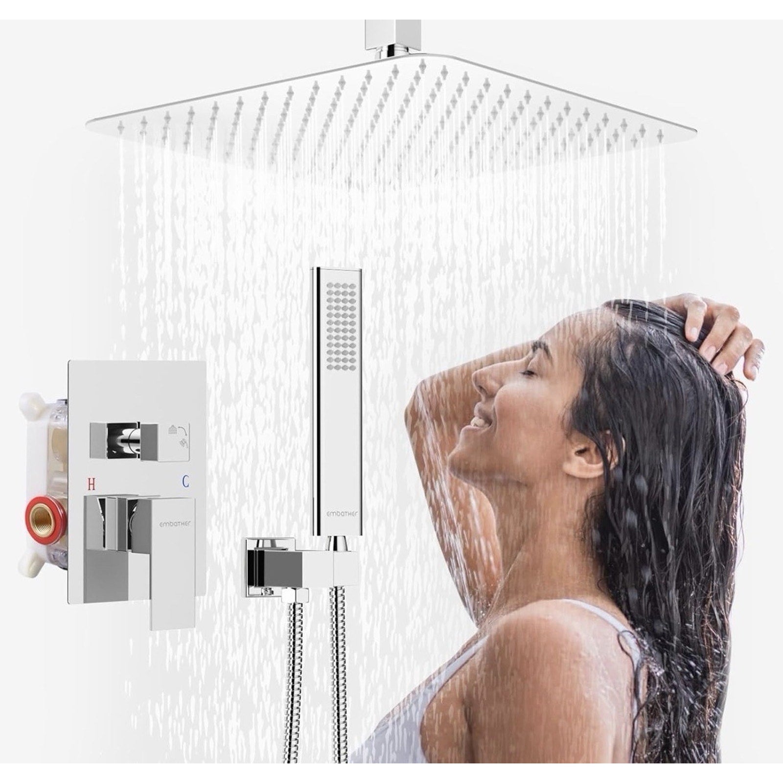 Rain Shower System Shower Faucets Sets Complete with Polished Chrome 10 Inch