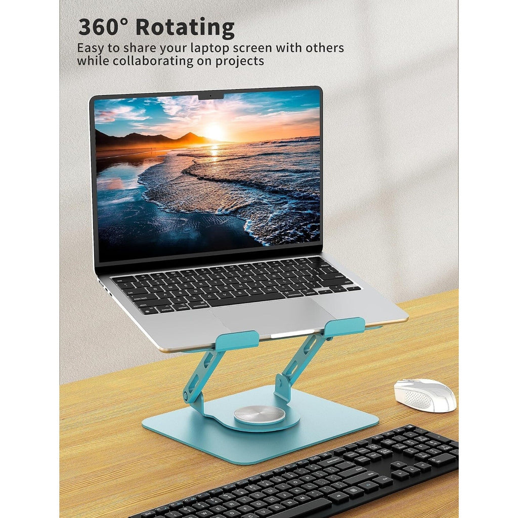 Laptop Stand with 360° Rotating Base, Ergonomic Computer Riser for Desk, Blue