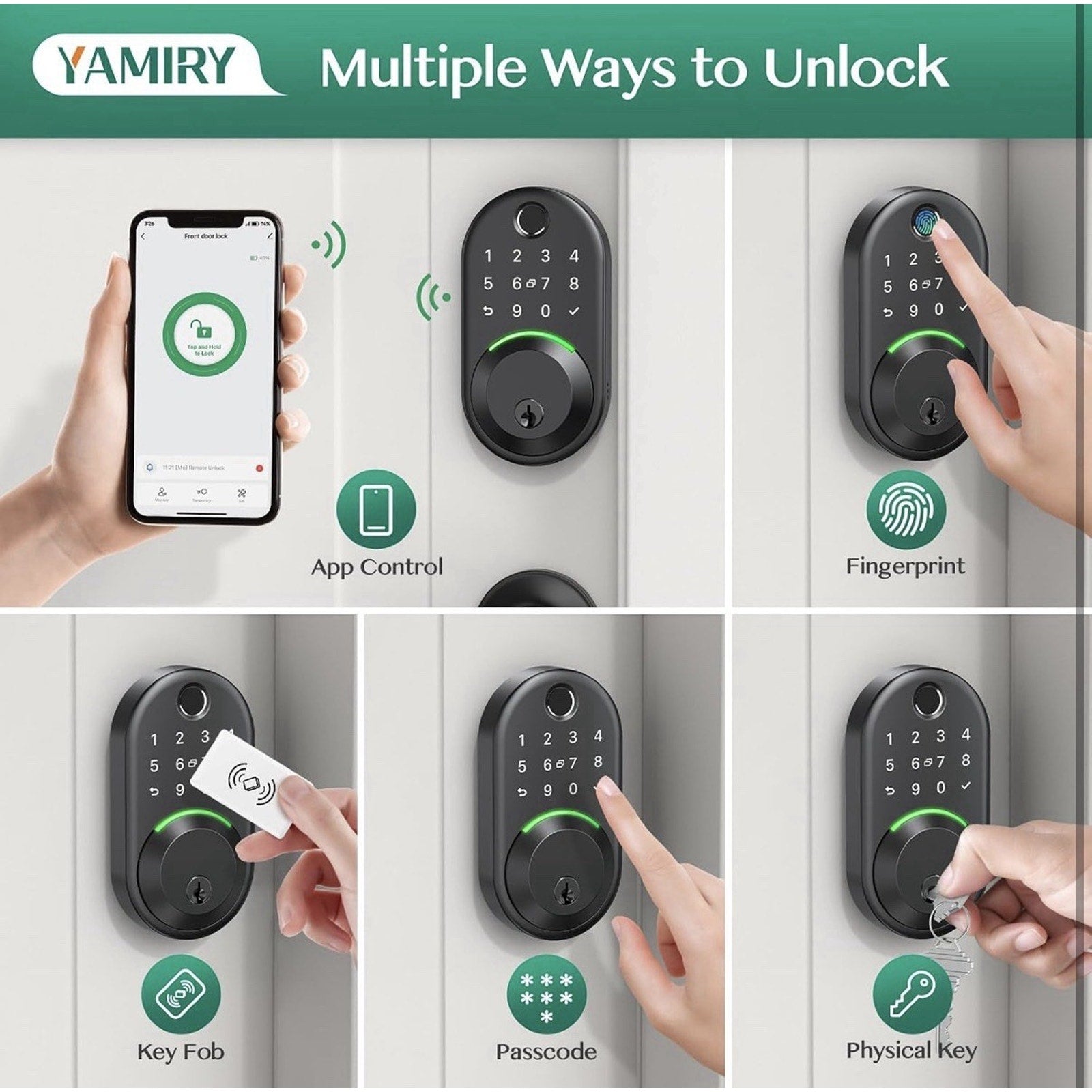 Yamiry Fingerprint Smart Door Lock Keyless Entry Deadbolt Digital Keypad Black