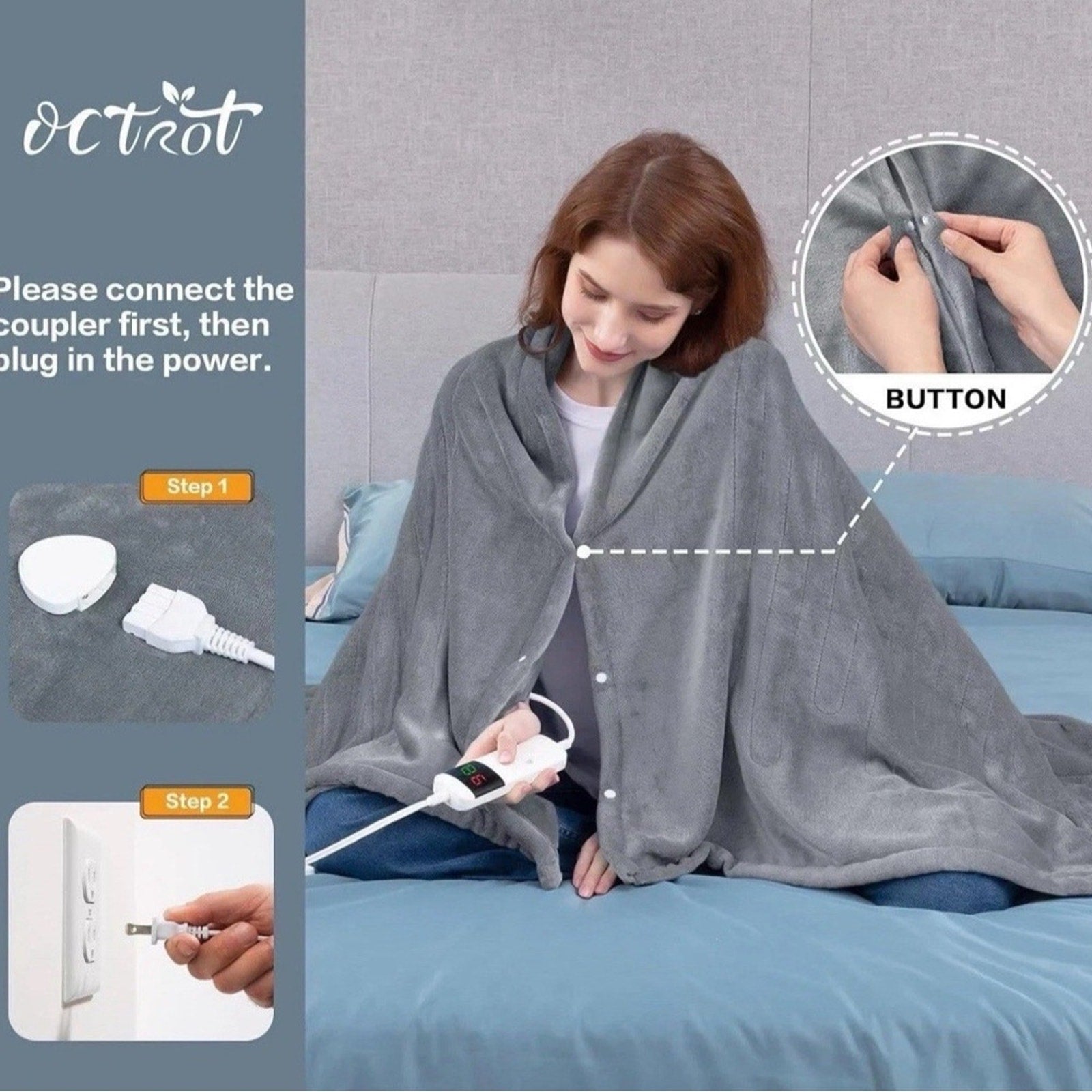 Electric Heated Blanket Throw 50'x62'' Fleece Heating Blanket Machine Wash