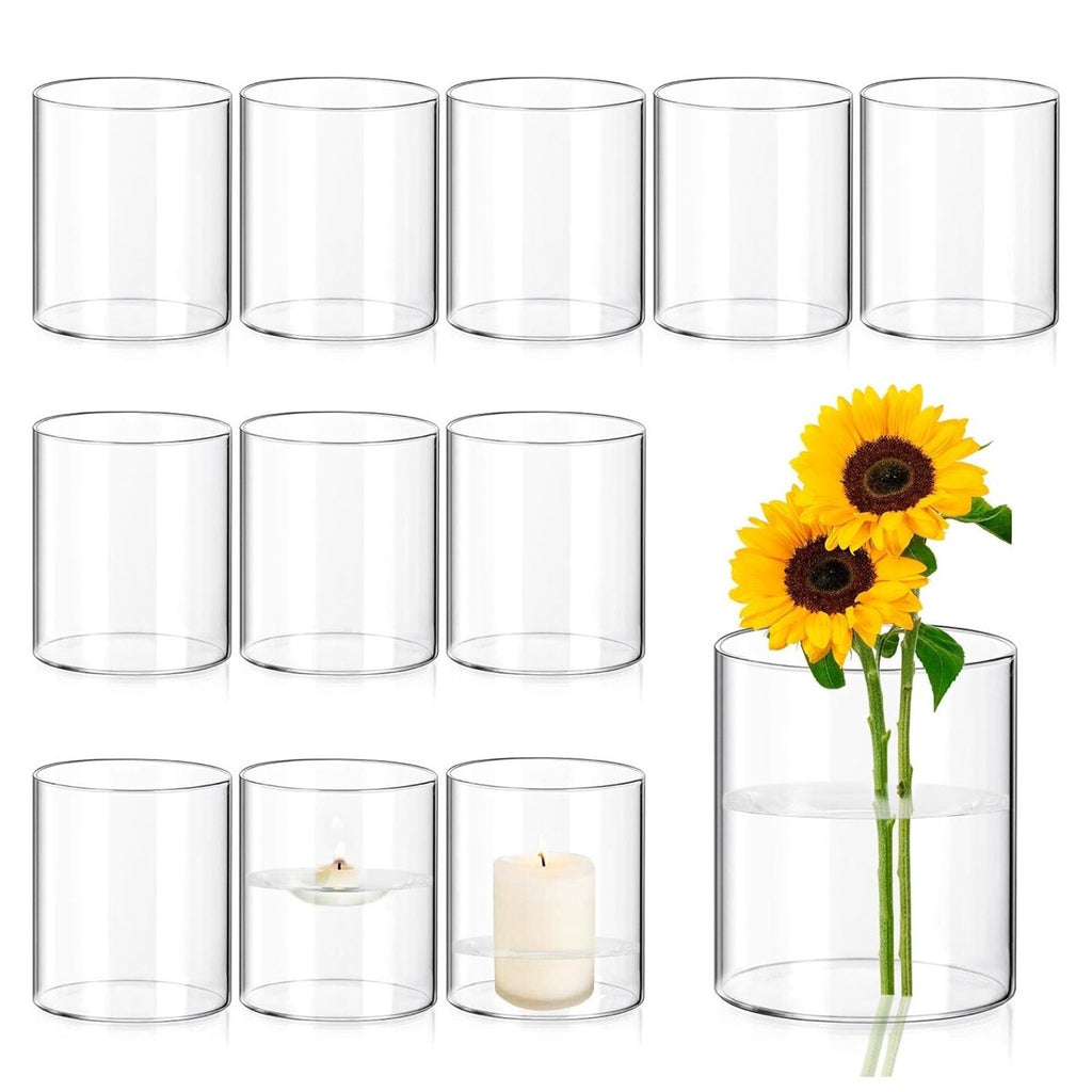 12Pcs Glass Cylinder Vases for Centerpieces - 4 in Clear Cylinder Vases