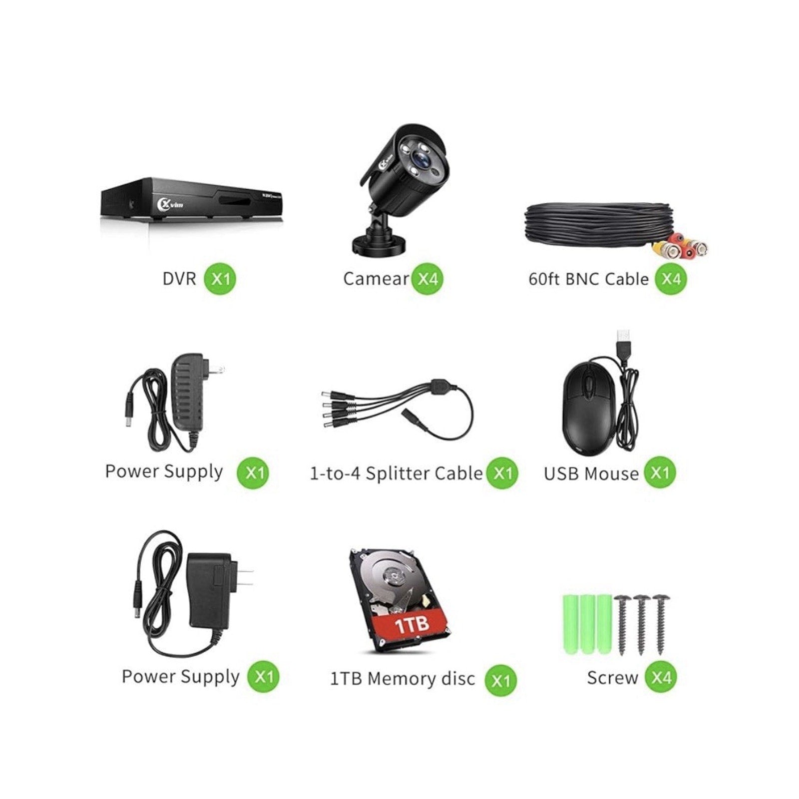 XVIM 8CH DVR H.265+ Outdoor CCTV 1080P 4 Security Camera System IR Night Vision