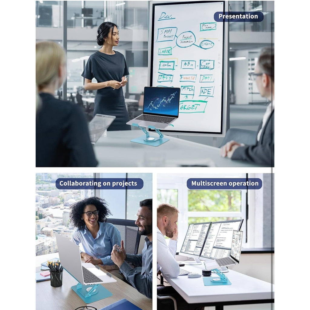 Laptop Stand with 360° Rotating Base, Ergonomic Computer Riser for Desk, Blue