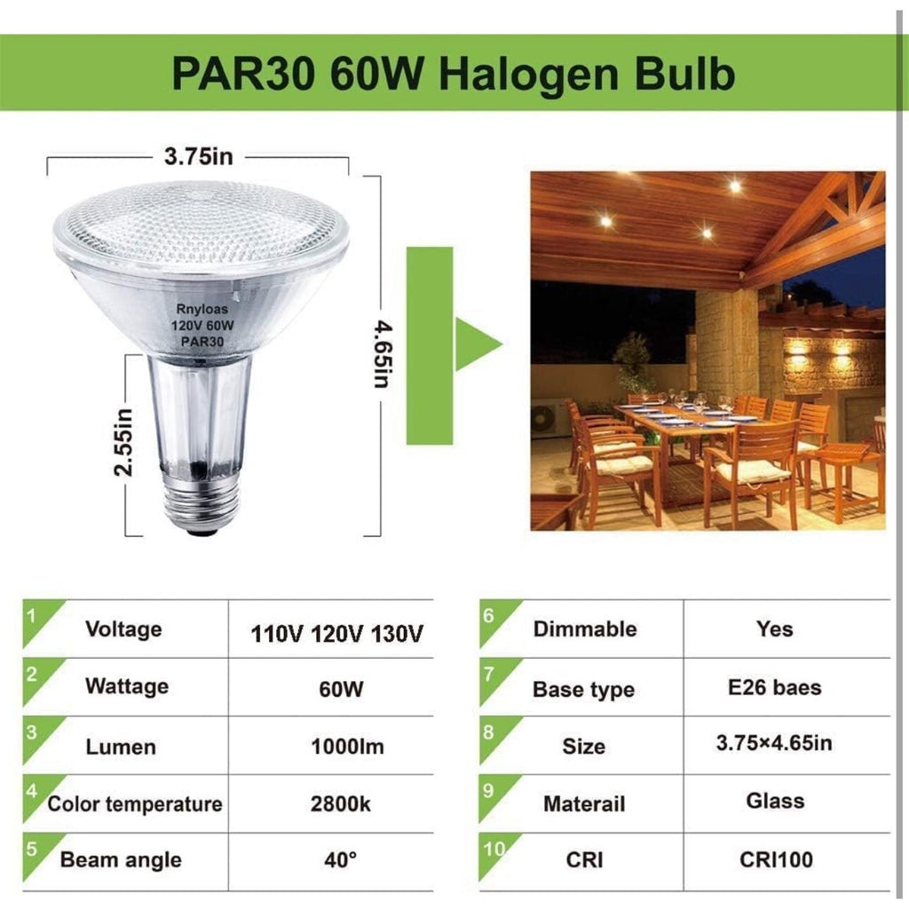 6 Pack PAR30 Long Neck Halogen Bulbs 120W Dimmable 3000K Warm White E26 Base