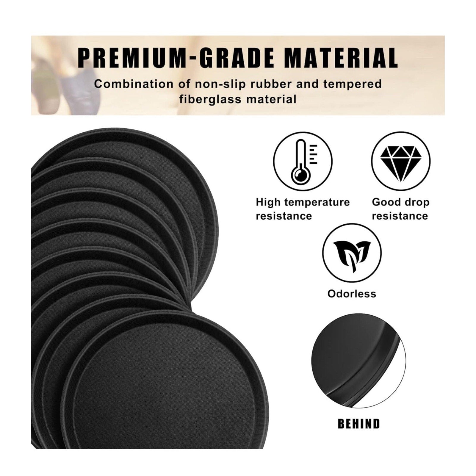 8 Pieces Restaurant Serving Tray, Non Slip Surface round Tray, Plastic Food Meal