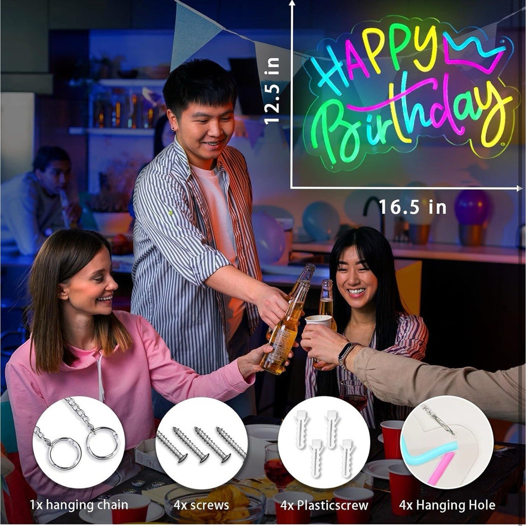 Large Happy Birthday Neon Sign for Birthday Party, Happy Birthday Light Style