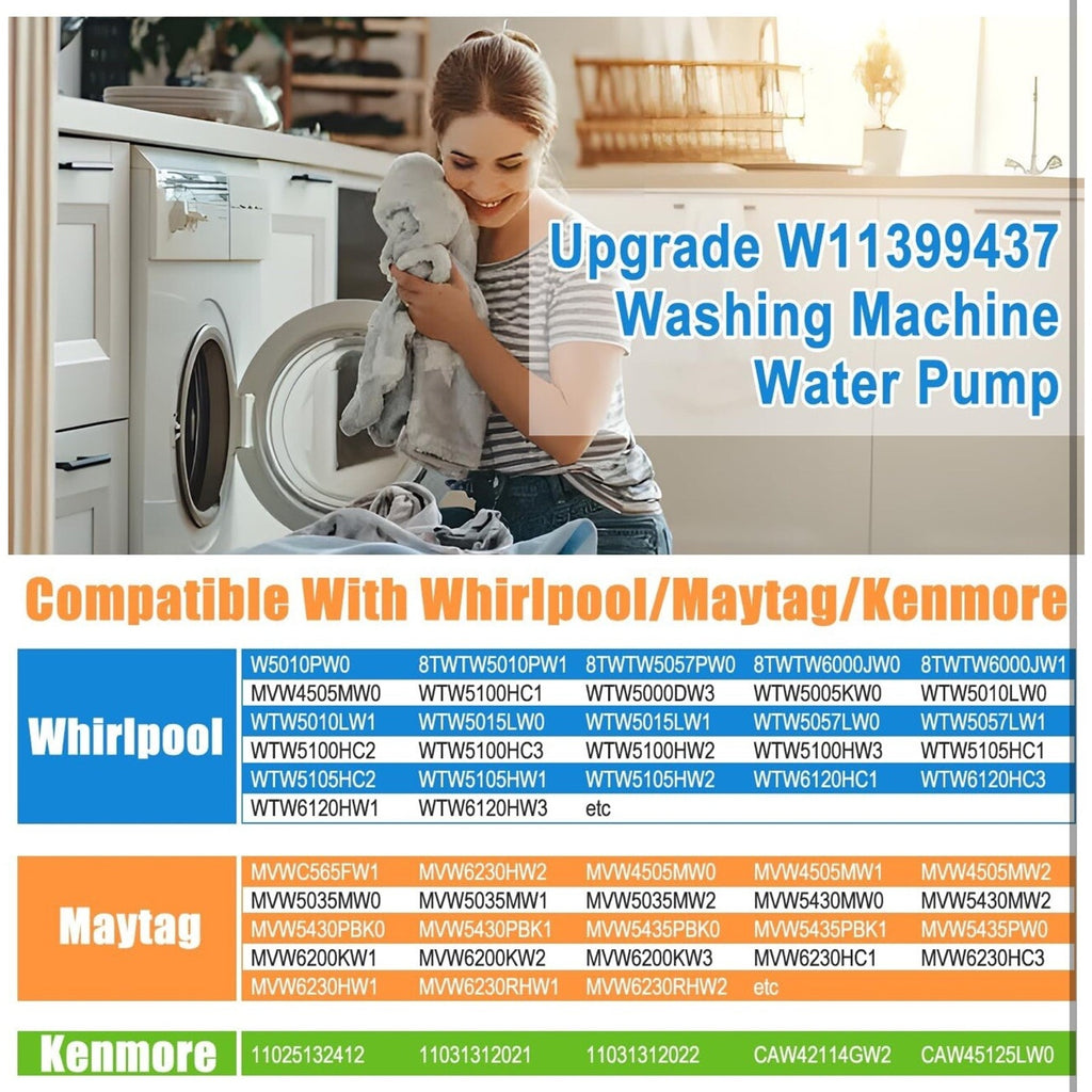 Upgraded W11399437 Washer Drain Pump For Whirlpool, Maytag