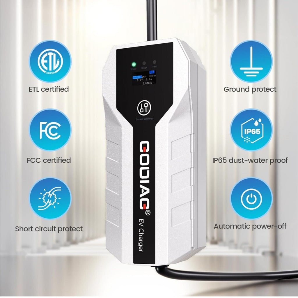 GODIAG Level 1+2 EV Charger, Adjustable 16Amp 110-240V, 20ft Cable NEMA 6-20