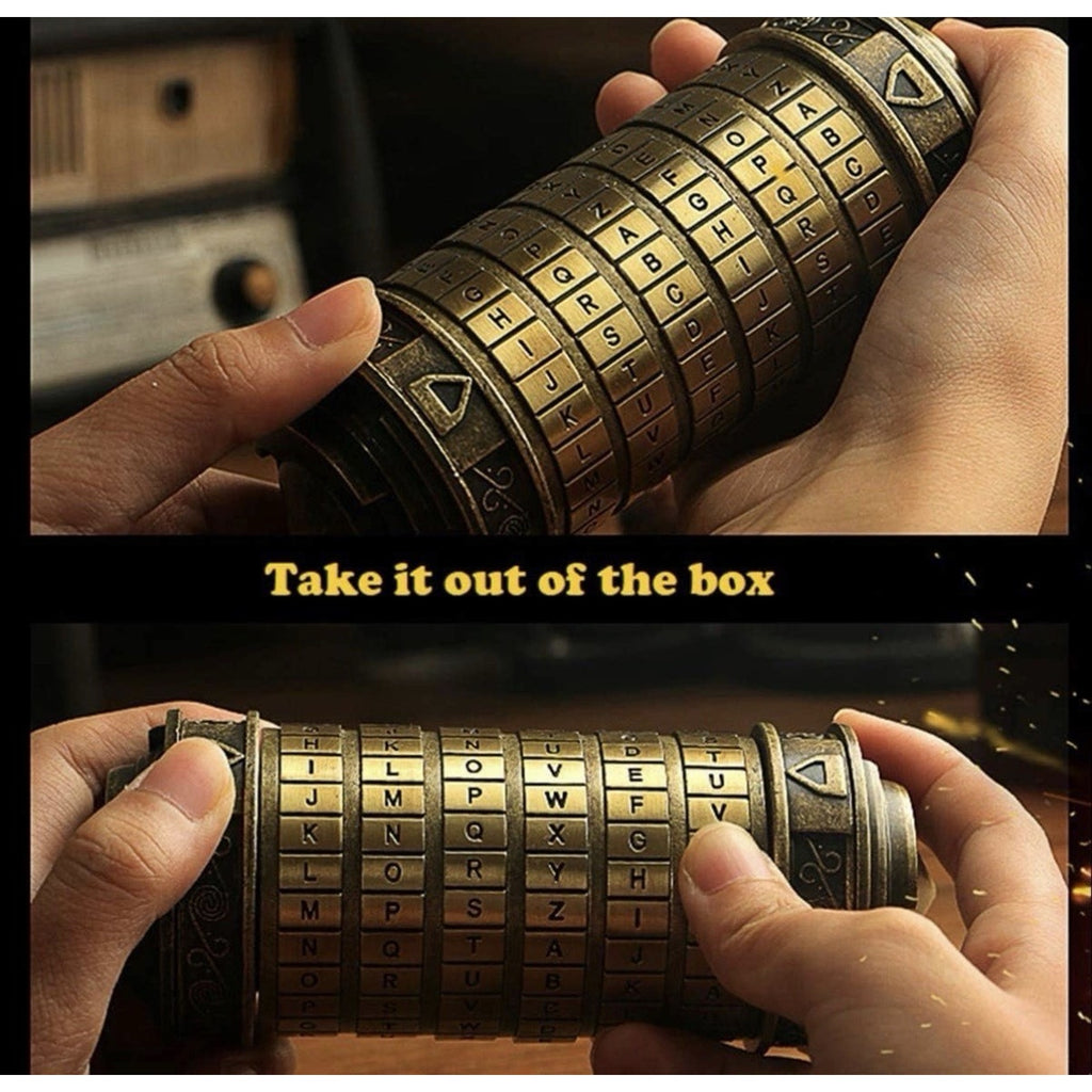 Cylinder Metal Puzzle Box Mechanical Cryptex Password Lock Bronze Gold