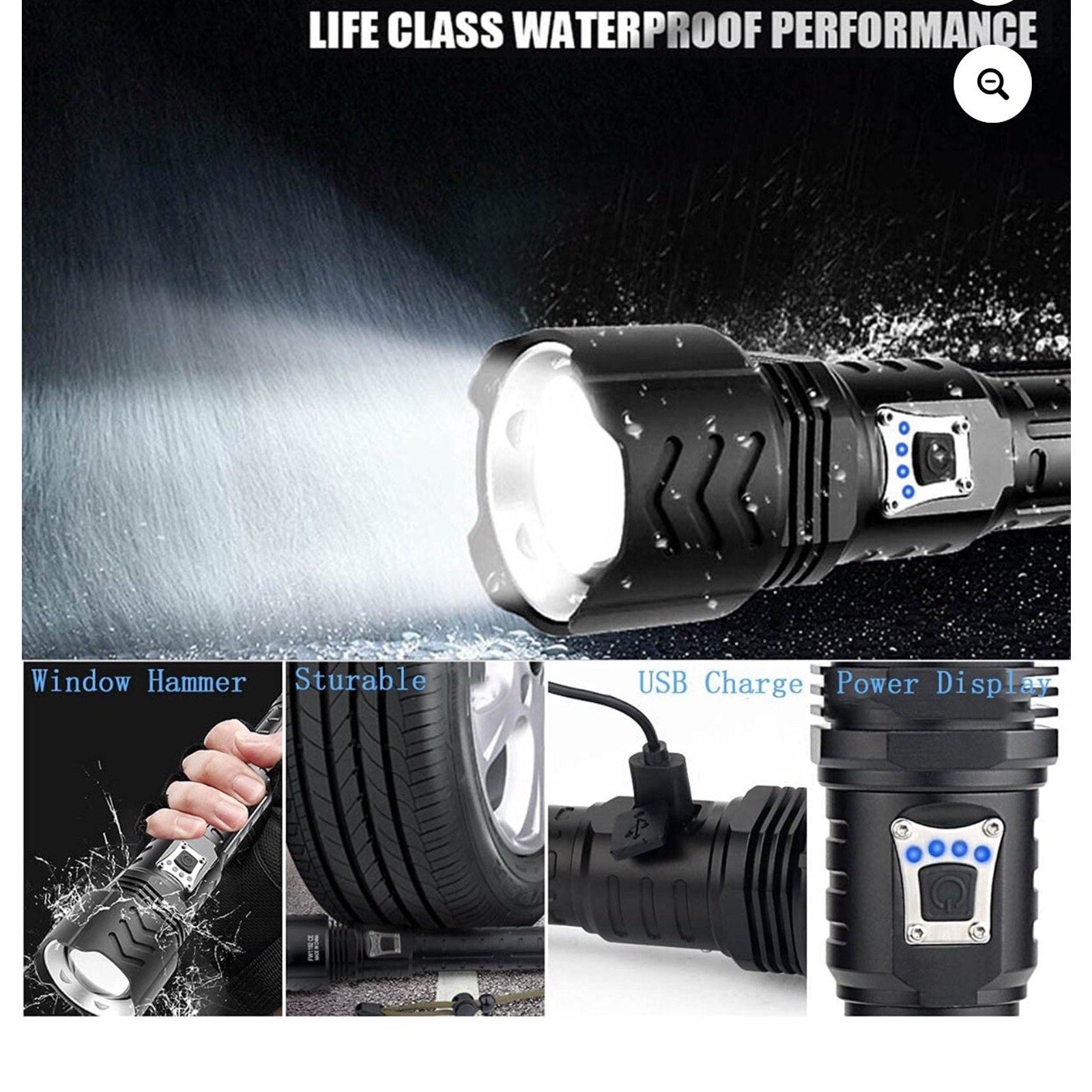 Garberiel XHP Rechargeable LED Flashlight High Lumens 120000 Lumen Super Bright