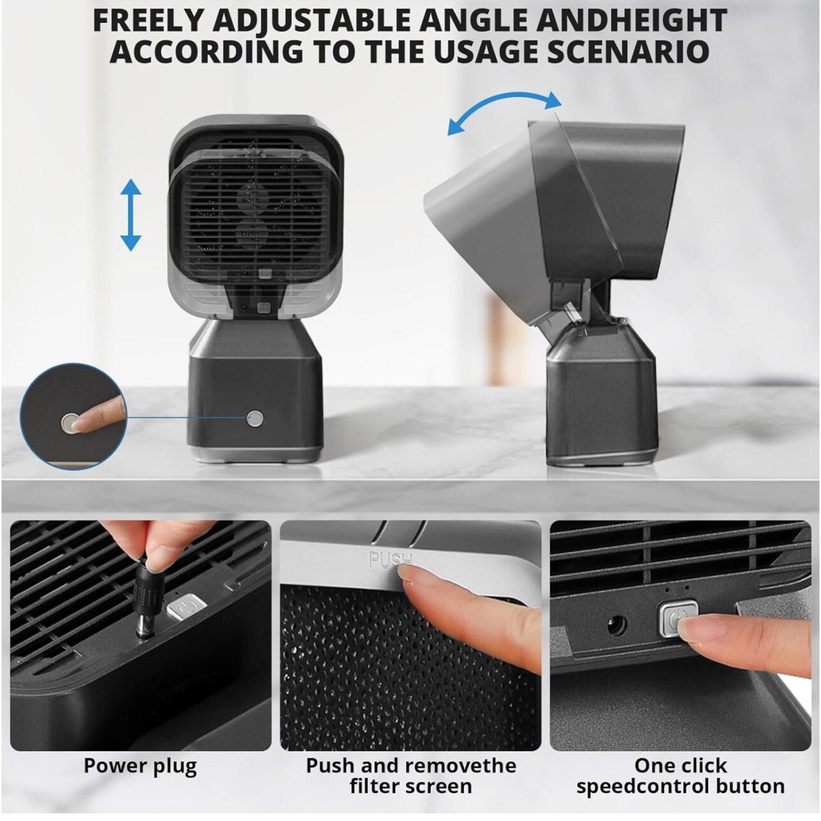 Kitchen Exhaust Fan with Adjustable Angle Height & 3 Detach Portable Range Hood