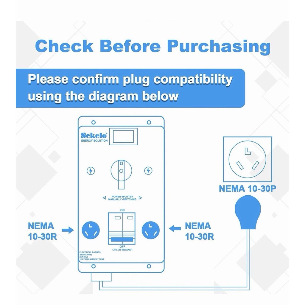 Manual EV Charging Switch with NEMA 10-30 Splitter for Dryer & EV Use