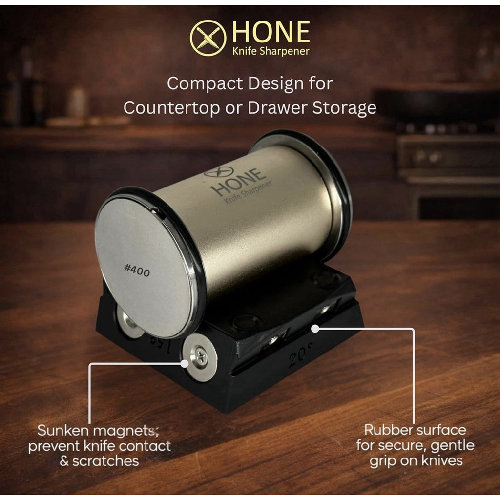 Rolling Knife Sharpener w/ Ball Bearings - Dual-Sided Diamond Plates, 20°/15°