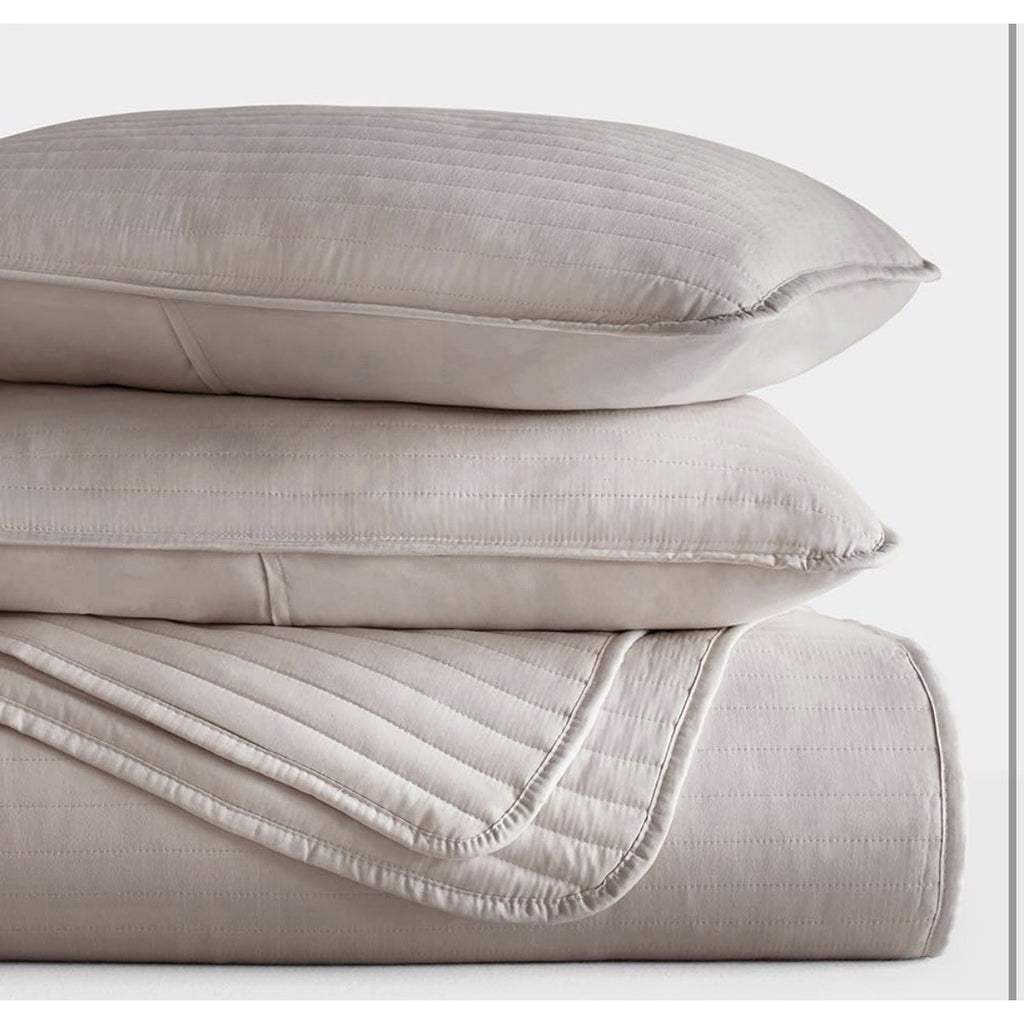 Linen Market Striped Quilt Coverlet Set, King/Cal-King, Latte