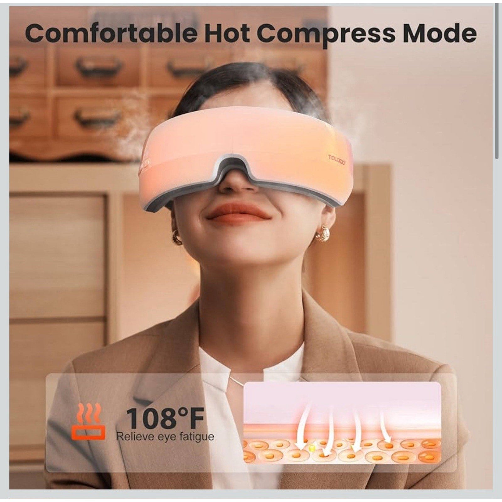 TOLOCO Eye Massager with Heat,Bluetooth Music,Compression,Electric Adjustable