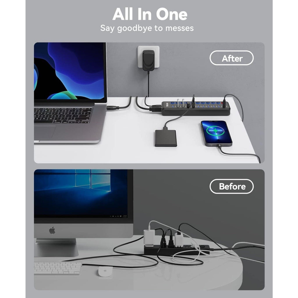 Powered USB Hub Wenter 11-Port USB Splitter Hub 10 Faster Data Transfer Ports...