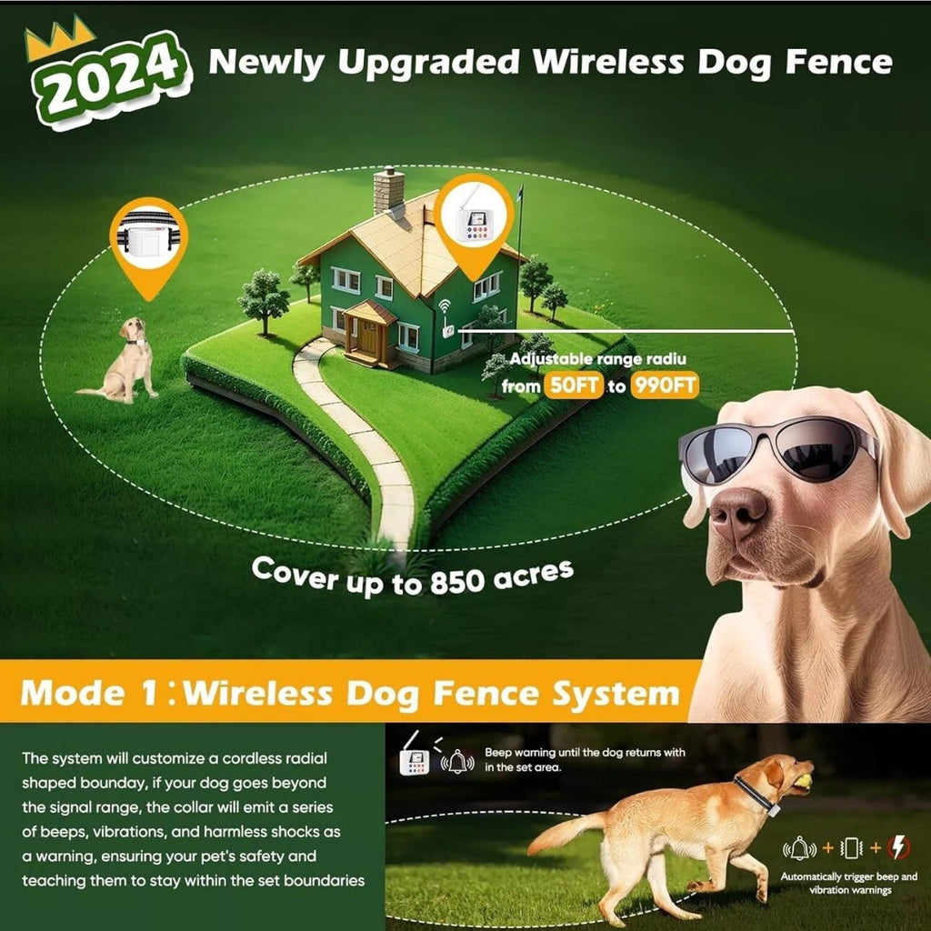 Wireless Dog Fence for 1 Dog, Electric Dog Fence with Training collar, Portable