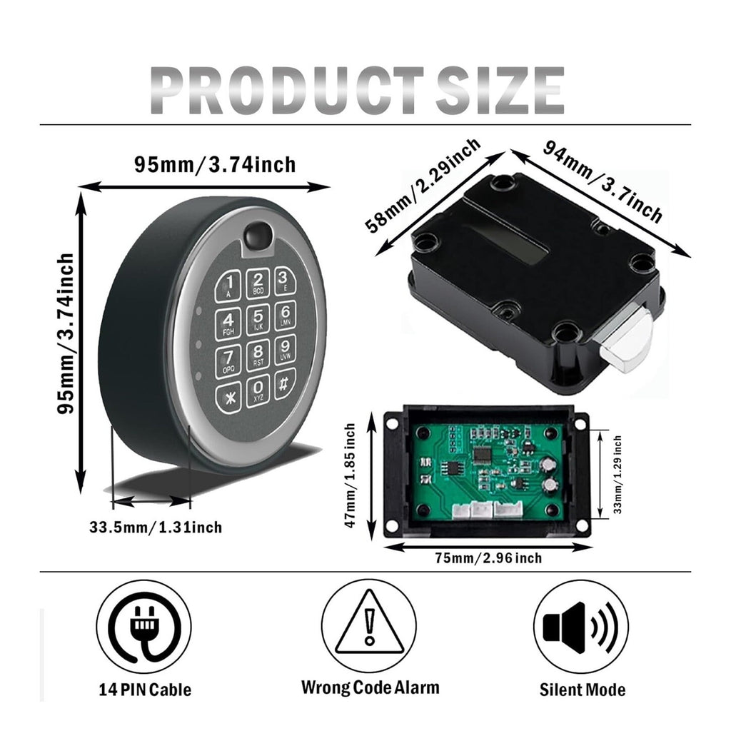 Fireproof Safe Lock with Swing Bolt Lock, Chrome Electronic Digital Keypad