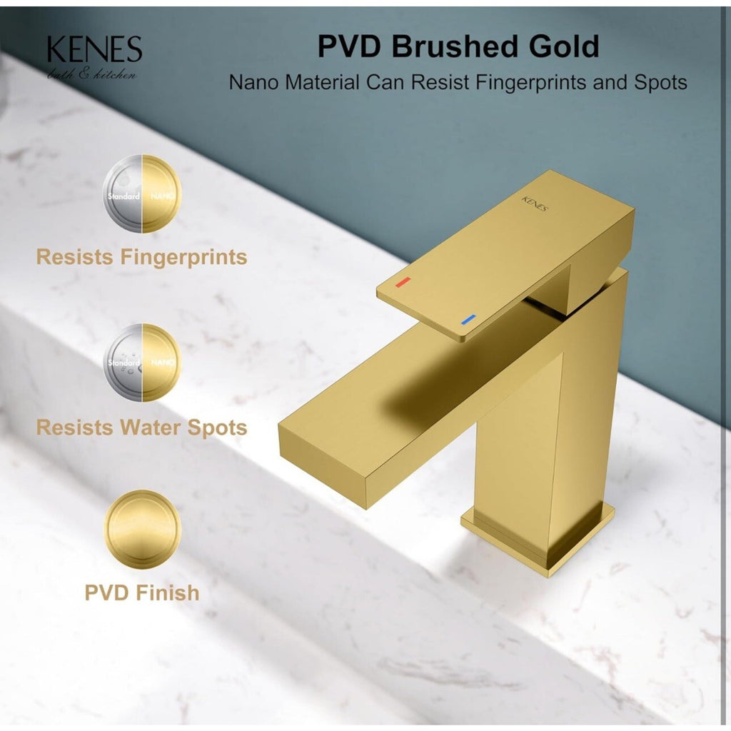 KENES Gold Brushed Single Hole Single Handle Bathroom/Kitchen Faucet