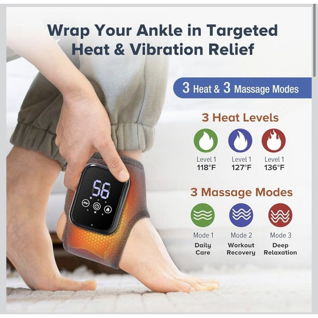 Electric Foot Ankle Massager Relieve Ankle Pain 3 Heat Levels, 3 Vibration Modes