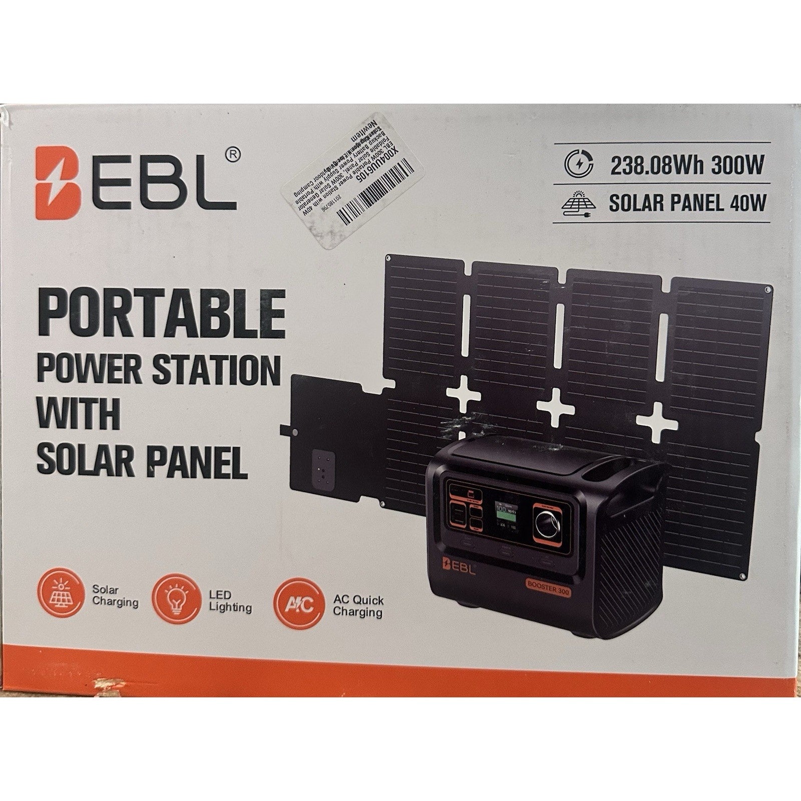 EBL Solar generator 300W Portable Power Station with 40W solar panel included