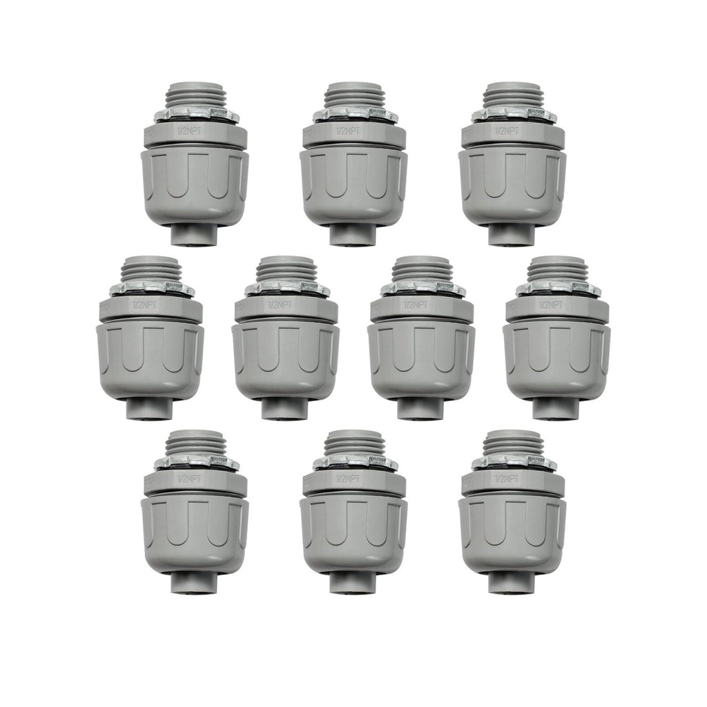 14 Conduit Connectors, 1/2 Inch Liquid Tight Connector NPT Non-Metallic for PVC