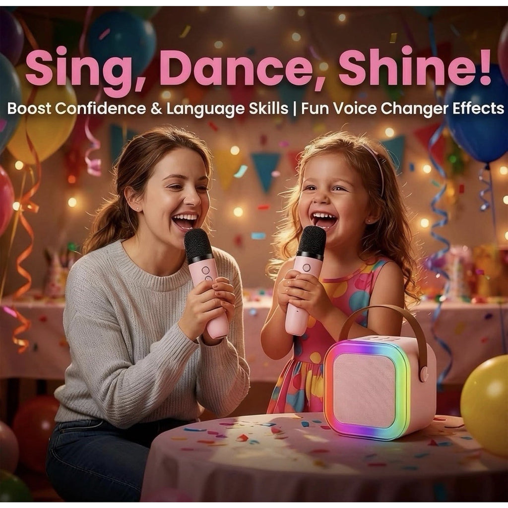 Mini Karaoke Machine Portable Bluetooth Karaoke Speaker with 2 Wireless Mics