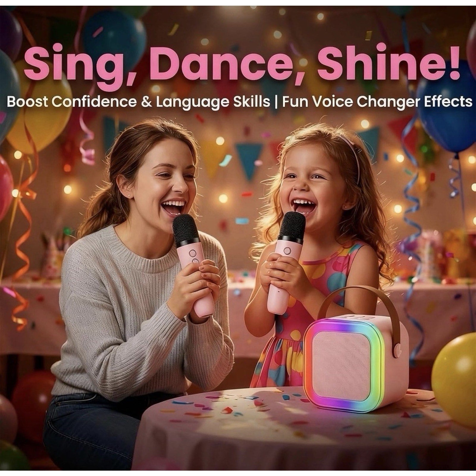 Mini Karaoke Machine Portable Bluetooth Karaoke Speaker with 2 Wireless Mics