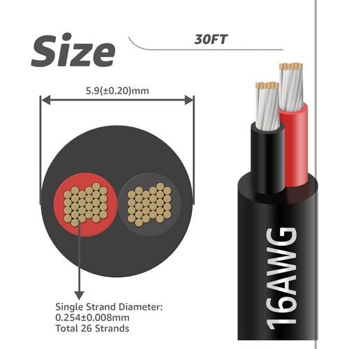 16 Gauge 2 Conductor Electrical Wire, 30FT