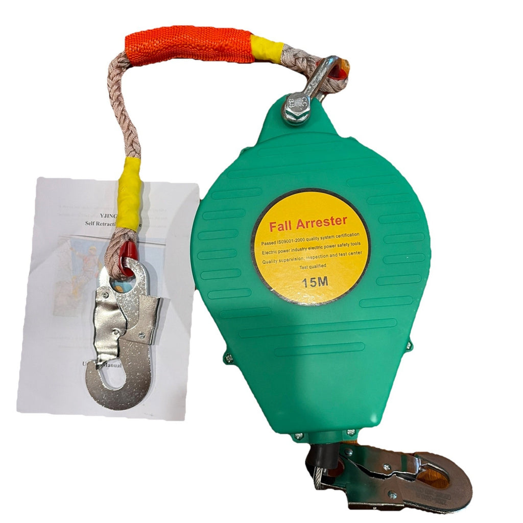 15M Self Retracting Lifeline Lanyard Fall Arrester Fall Protection w/ Hook Green