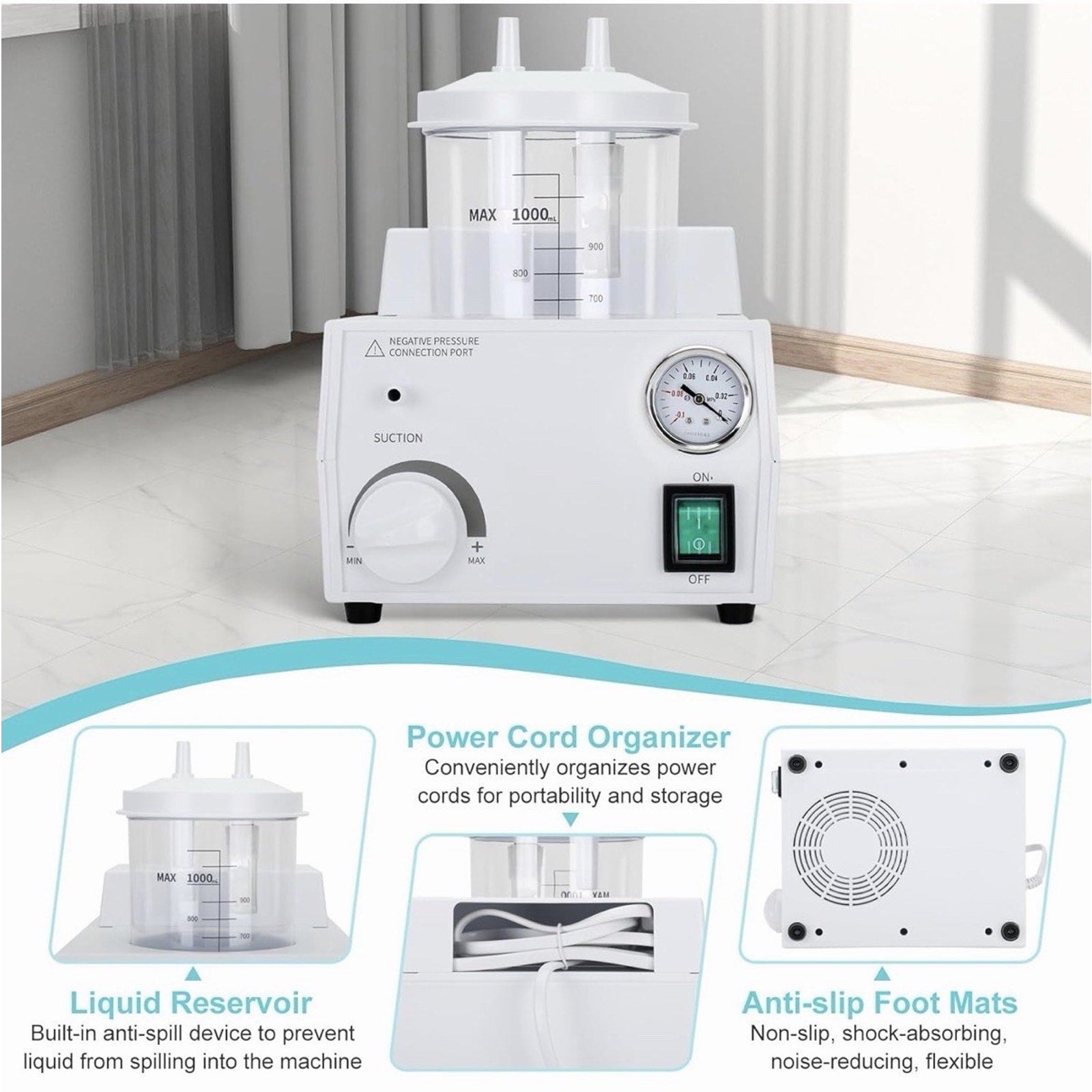 Portable Veterinary Suction Machine for Home Use - 1000ml Capacity, 110V