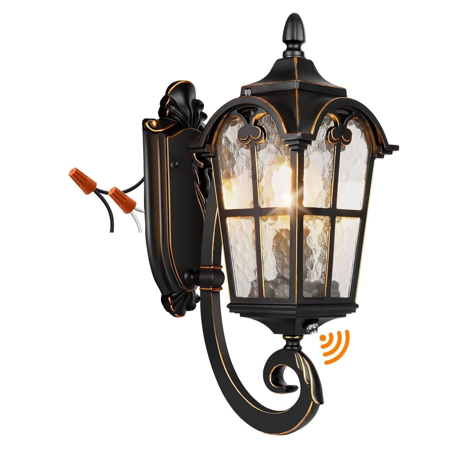 Black Roman Outdoor Light Fixture, 17.7"H Dusk to Dawn Outdoor Lighting Wall