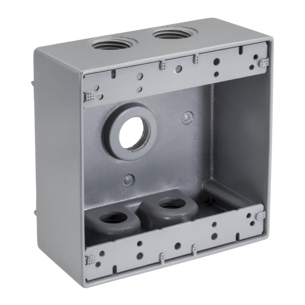 TOPAZ 1/2" 5 Hole Double Gang Weatherproof Box, Gray