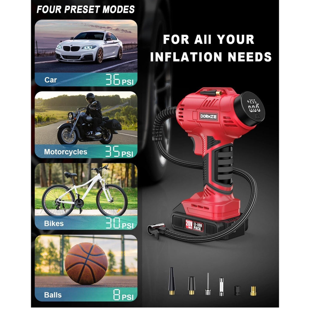 DORMZIE Cordless Tire Inflator Air Compressor, 150 PSI Portable Handheld Air Pum