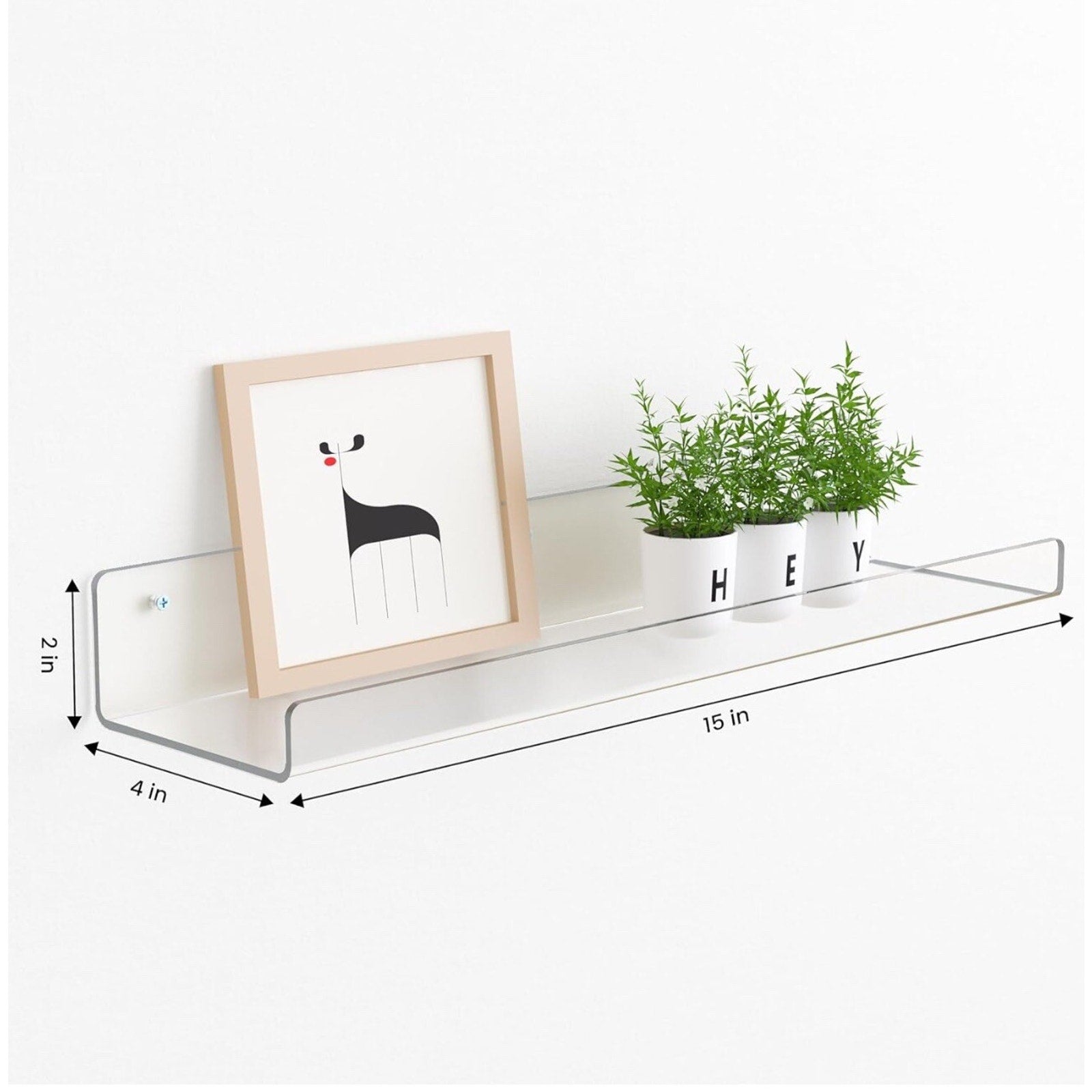 upsimples 4 Pack Acrylic Shelves for Wall Storage, 4D x 15W x 2H in, Clear