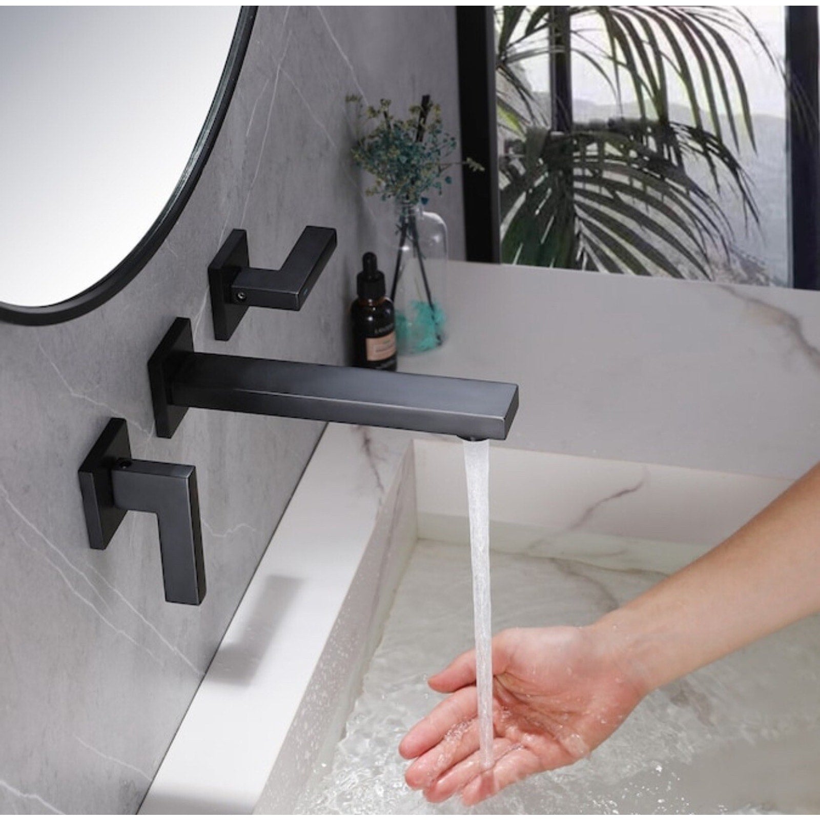 BiaoTeng 3 Hole Taps for Bathroom Basin Wall Mounted Hot and Cold