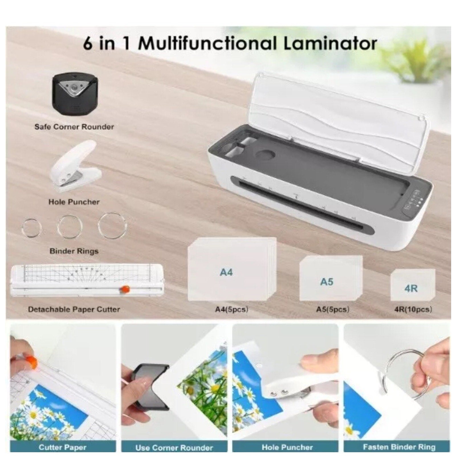 Beixtopopo A4 Cold and Thermal Laminator SL688, White