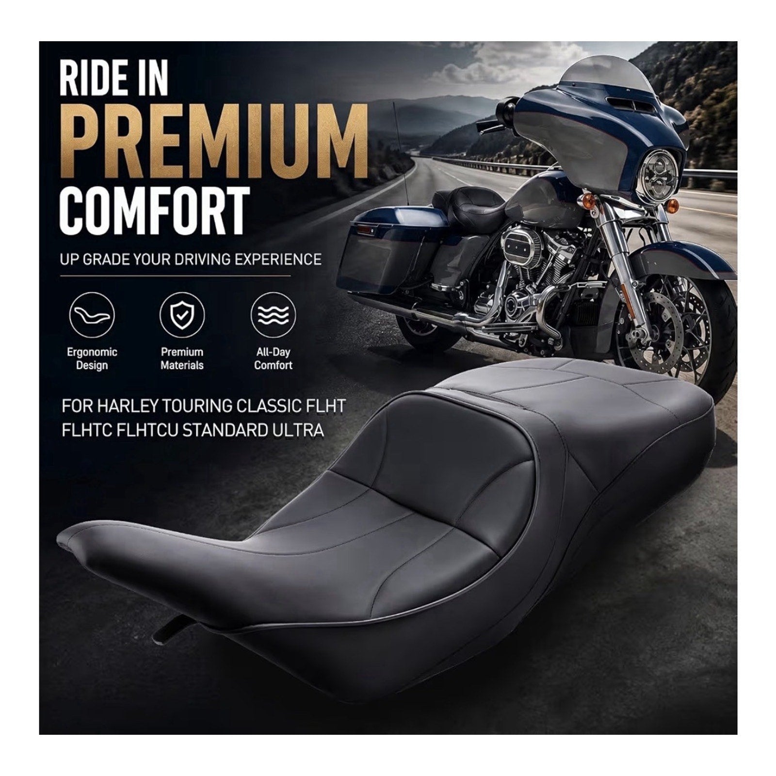 Driver Passenger 2-Up Seat For Harley Electra Glide 1997-2007 Ultra Classic FLHT