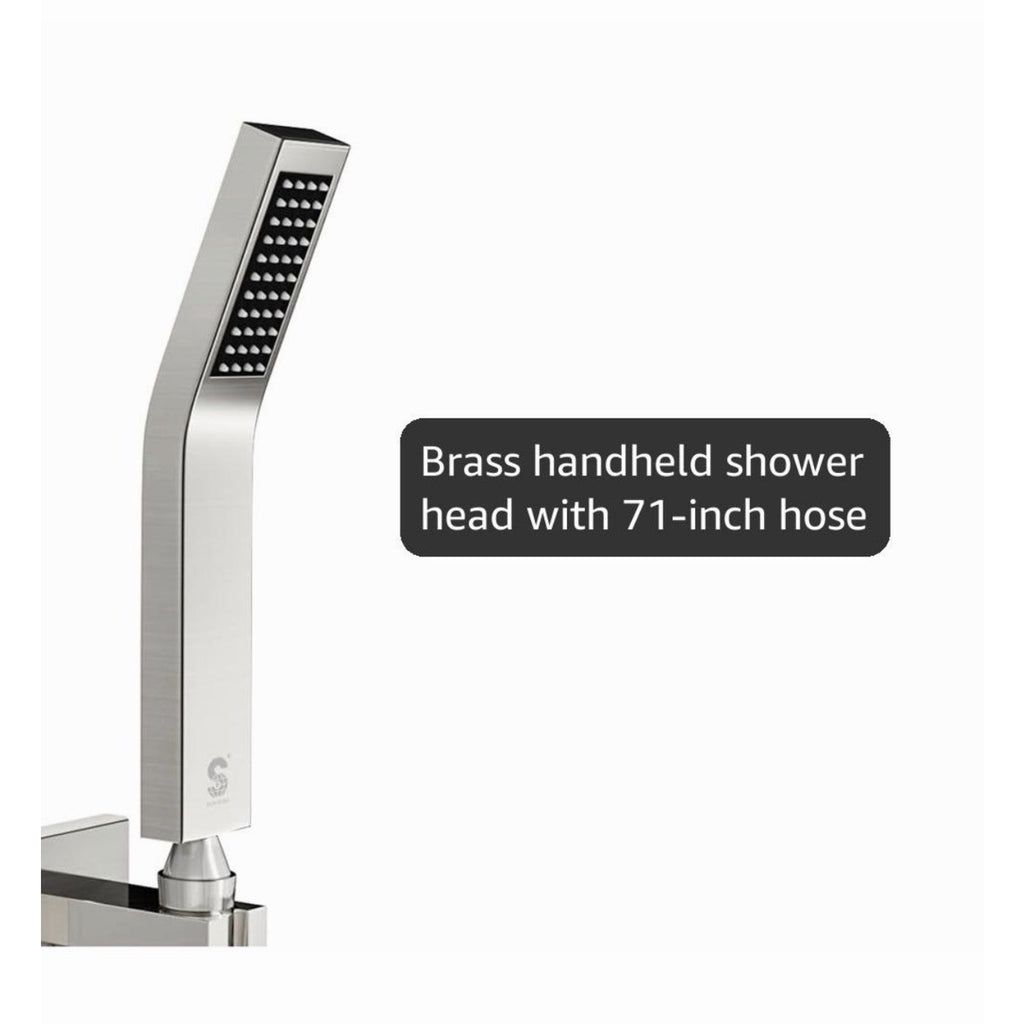 Brushed Nickel Shower Faucet Set System Rain Shower Head Combo Kit w/Mixer Valve