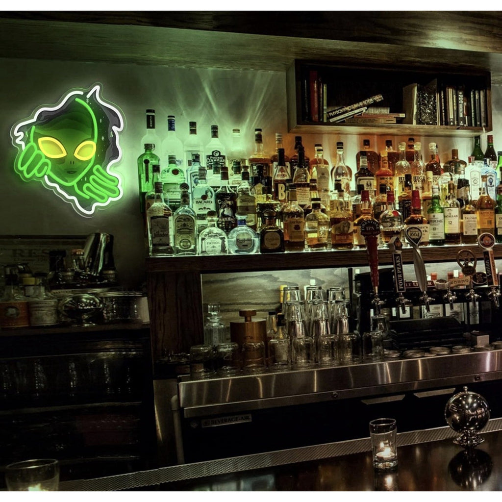 Alien Neon Sign,Dimmable Green Alien Led Neon Lights for Wall Decor Game Room...