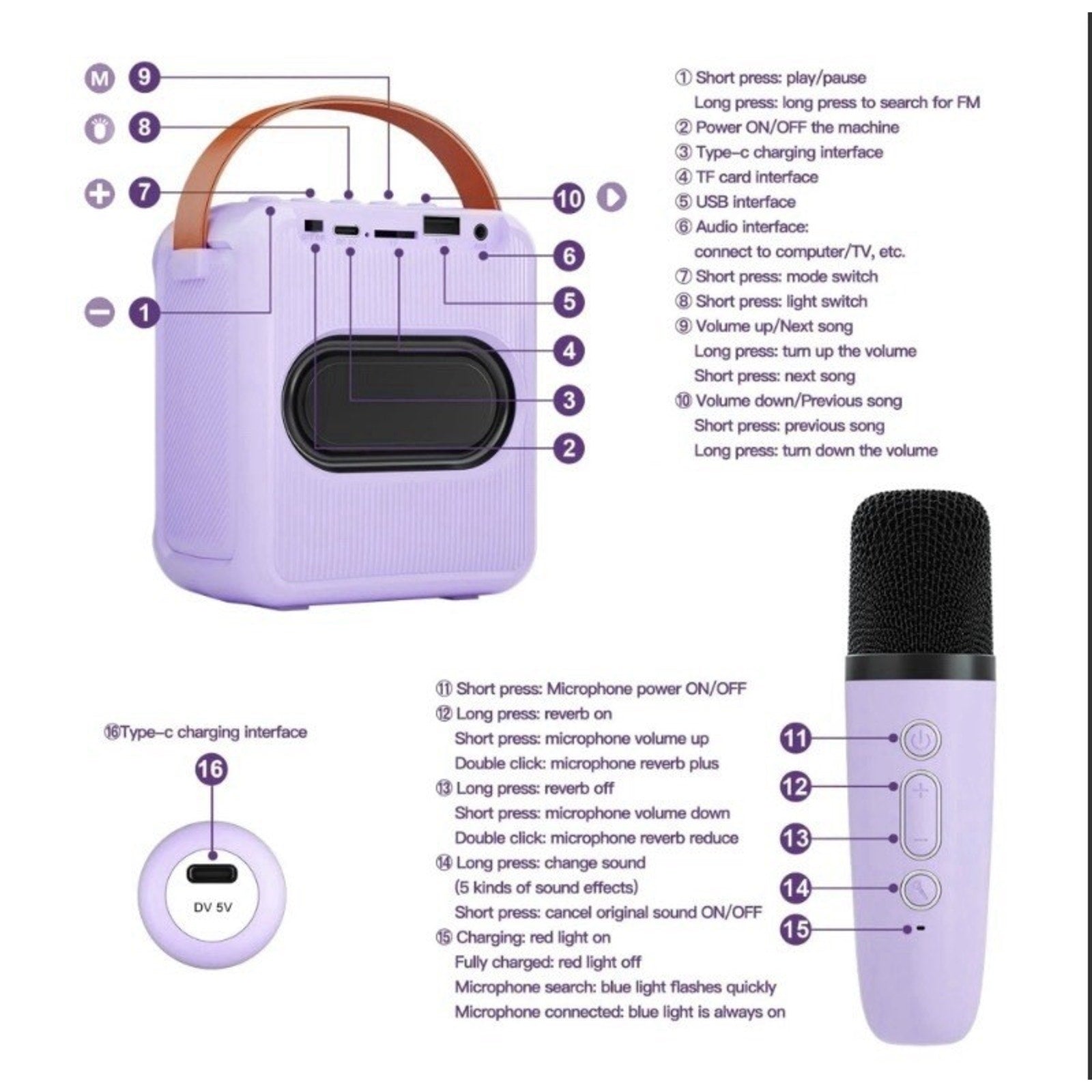 Mini Karaoke Machine for Kids Adults, Portable Bluetooth Speaker with 2 mic