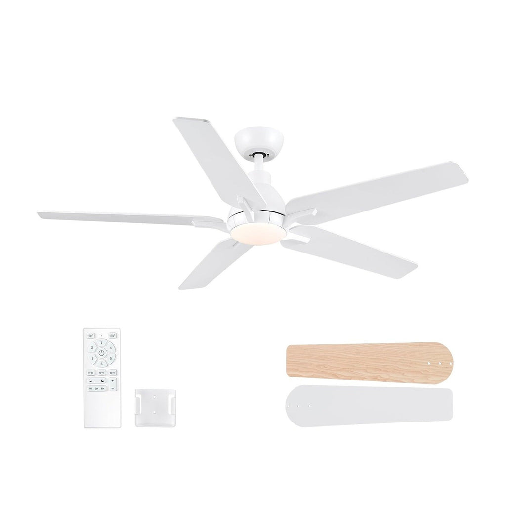 52 Inch Ceiling Fans with Lights and Remote, White Ceiling Fan, 5 Blade