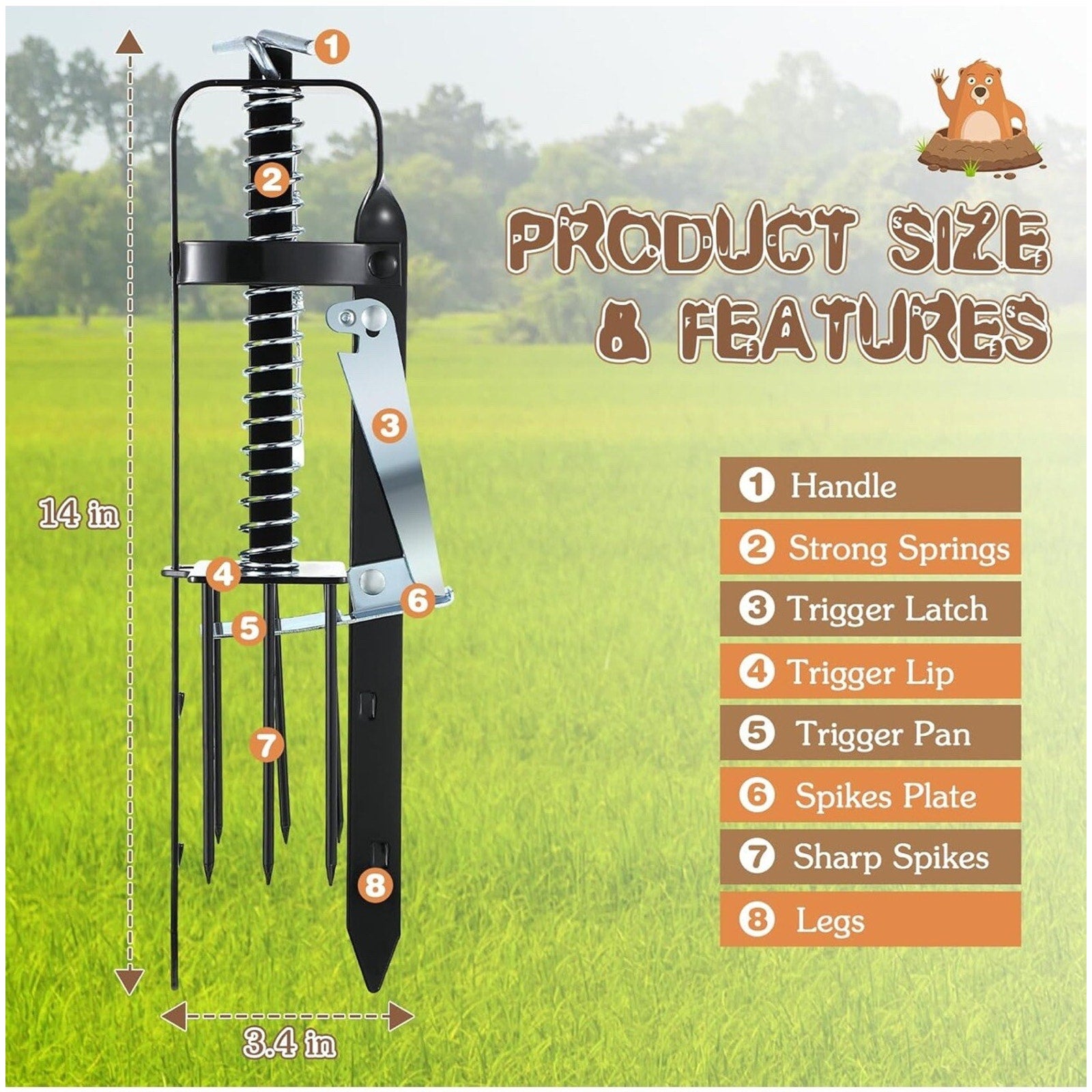 Qualirey 1 Pc Mole Trap for Lawns, Spear Style Mole Killer for Garden Yard