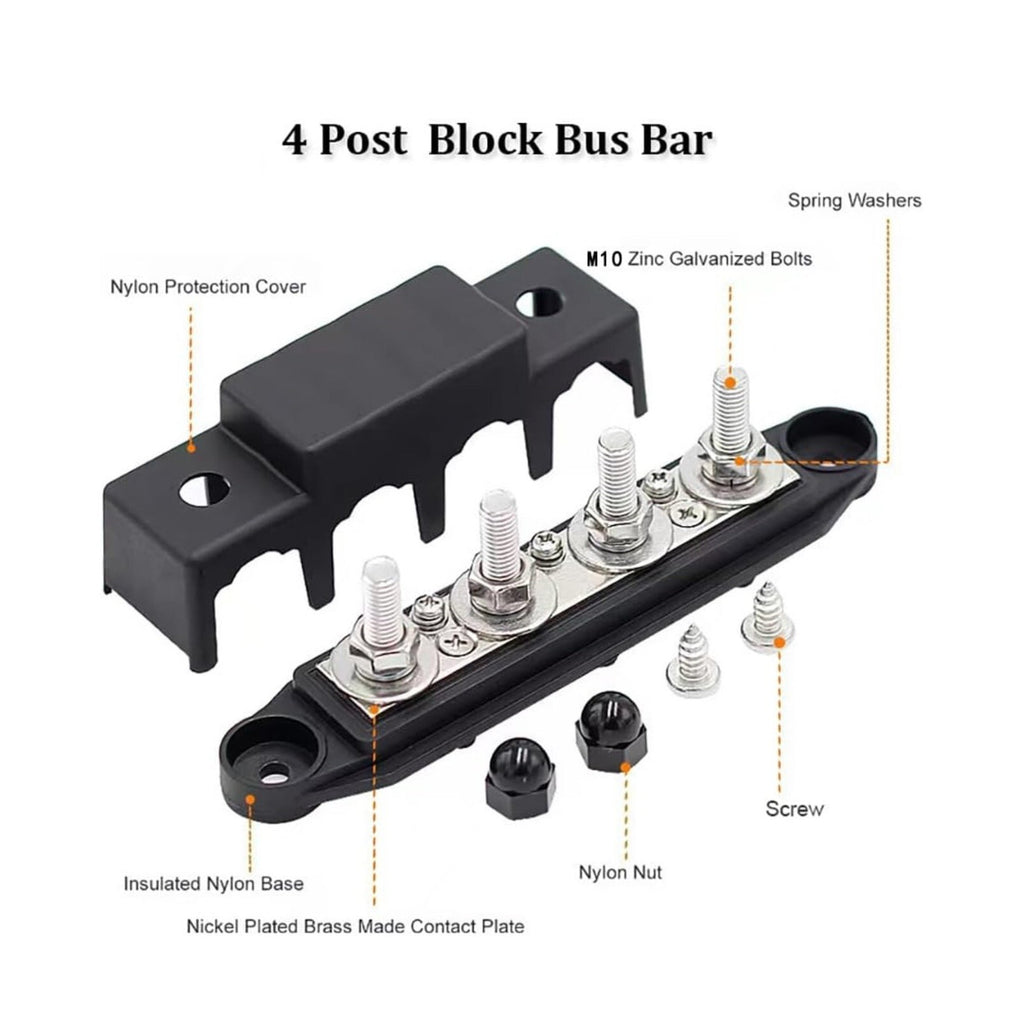 1PC 3/8" M10 4 Stud Power and Ground Distribution Block BUSBAR with Cover 10mm